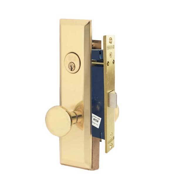 Marks Marks: METRO MORTISE KNOB LOCKSET HD - VESTIBULE - 1-1/16 X 7-5/8 - POLISHED BRASS - LEFT HAND MRK-114DW-3-LH